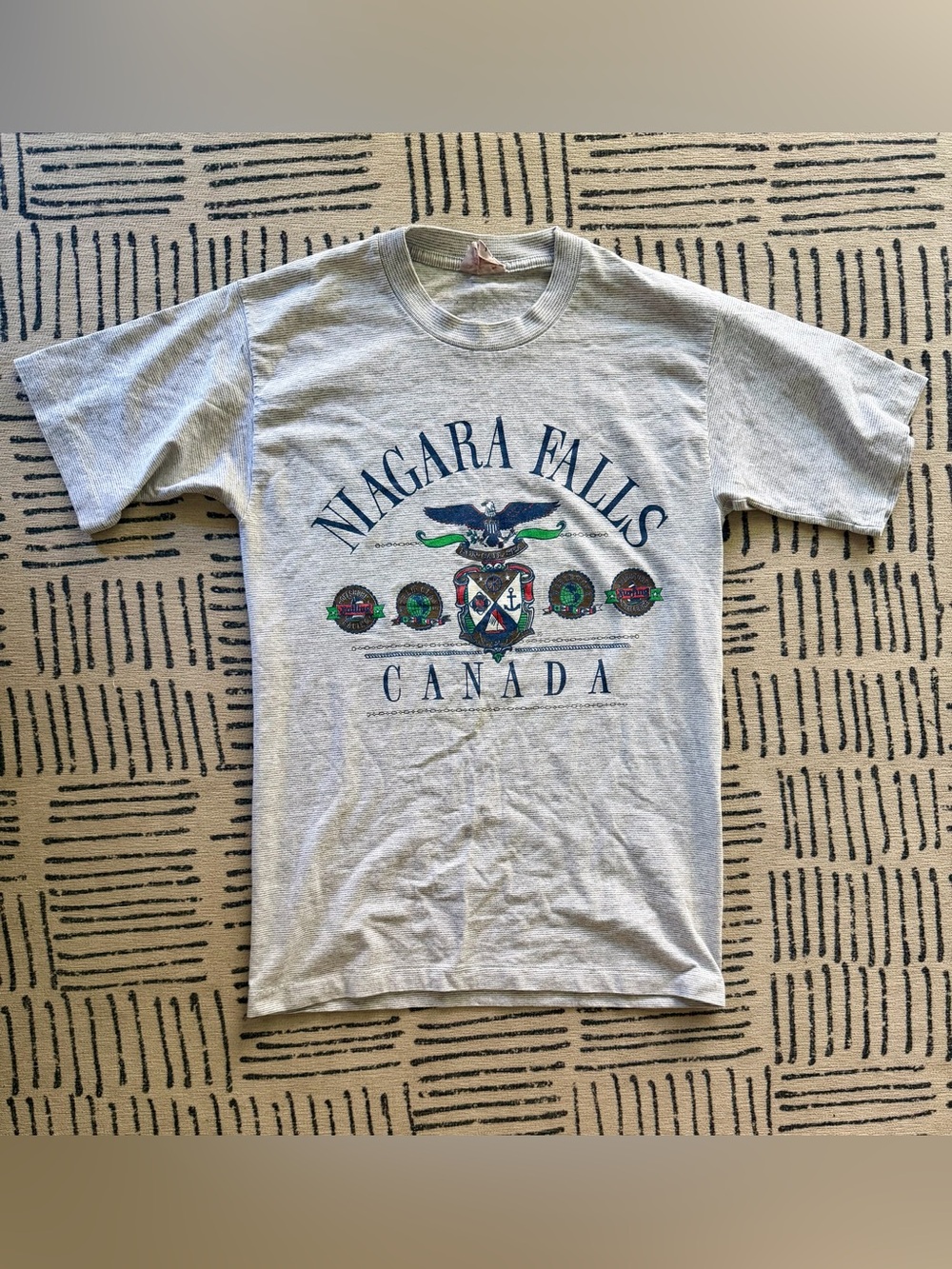 Vintage Canada Niagara Falls Heather Gray Striped Crewneck